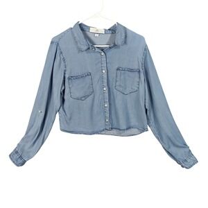 Thread + Supply Chambray Button Lyocell Shirt Crop Long Sleeve Blue Womens Large